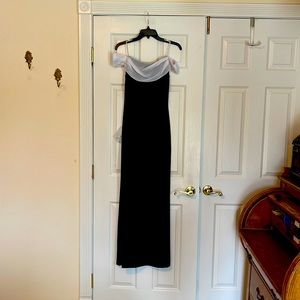Black velvet evening gown size 8 with white draping